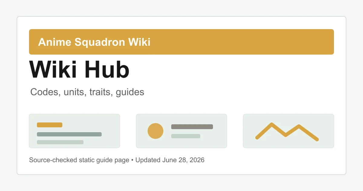 Anime Squadron wiki hub showing codes tier list units traits and guides